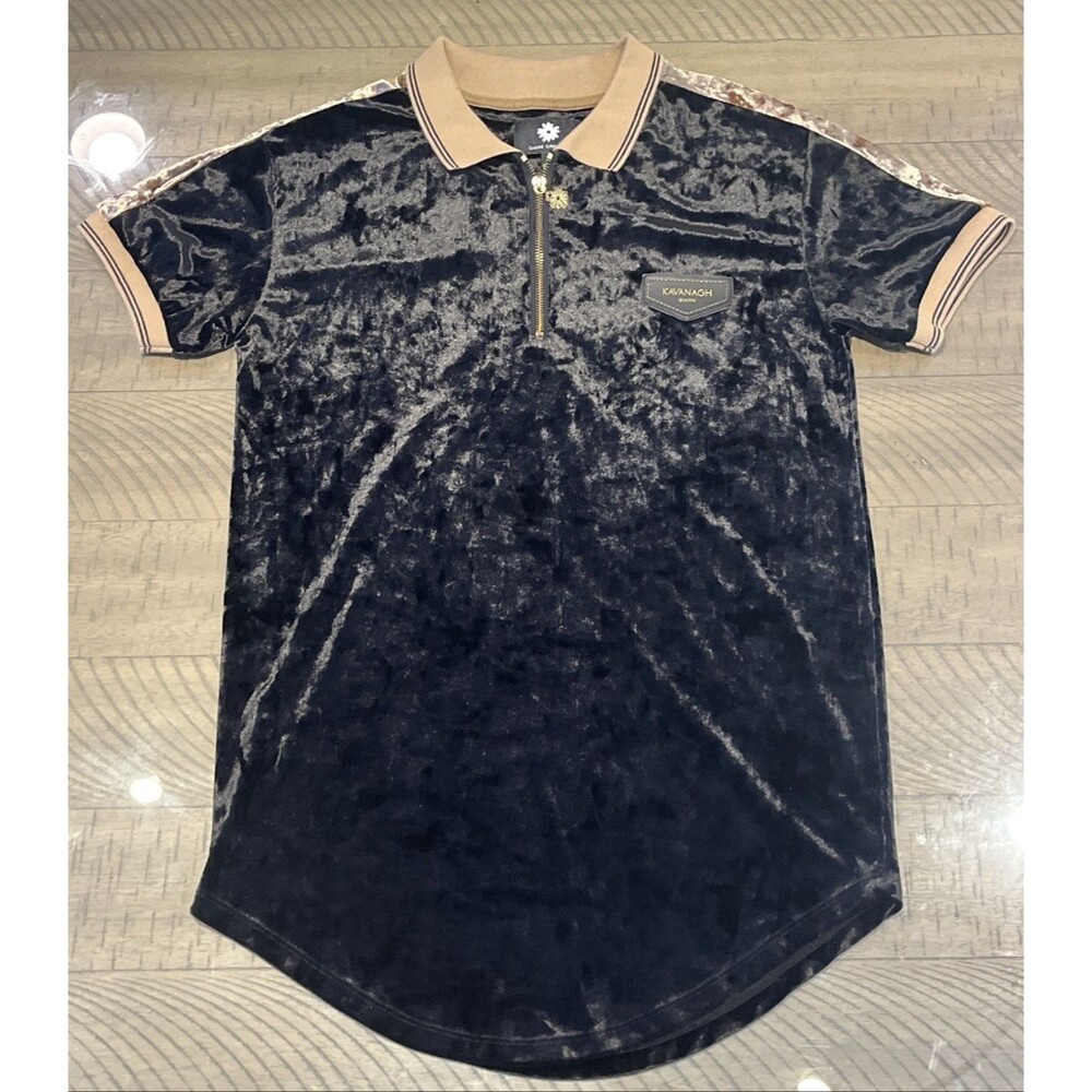 Gianni Kavanagh womens small Polo shirt Top velour Tee luxury Black Zip Tennis